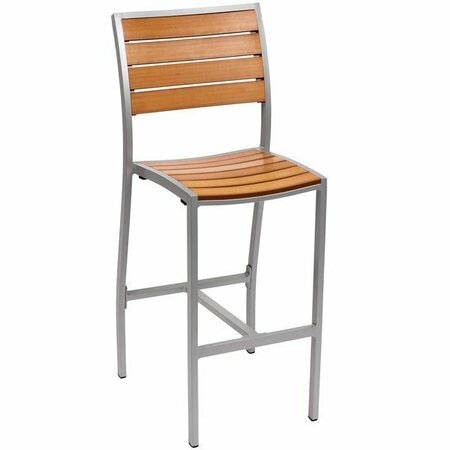 BFM SEATING Largo Outdoor / Indoor Synthetic Teak Silver Bar Height Side Chair 163PH102BTSV